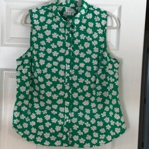 J. Crew Factory Green and White Floral Blouse